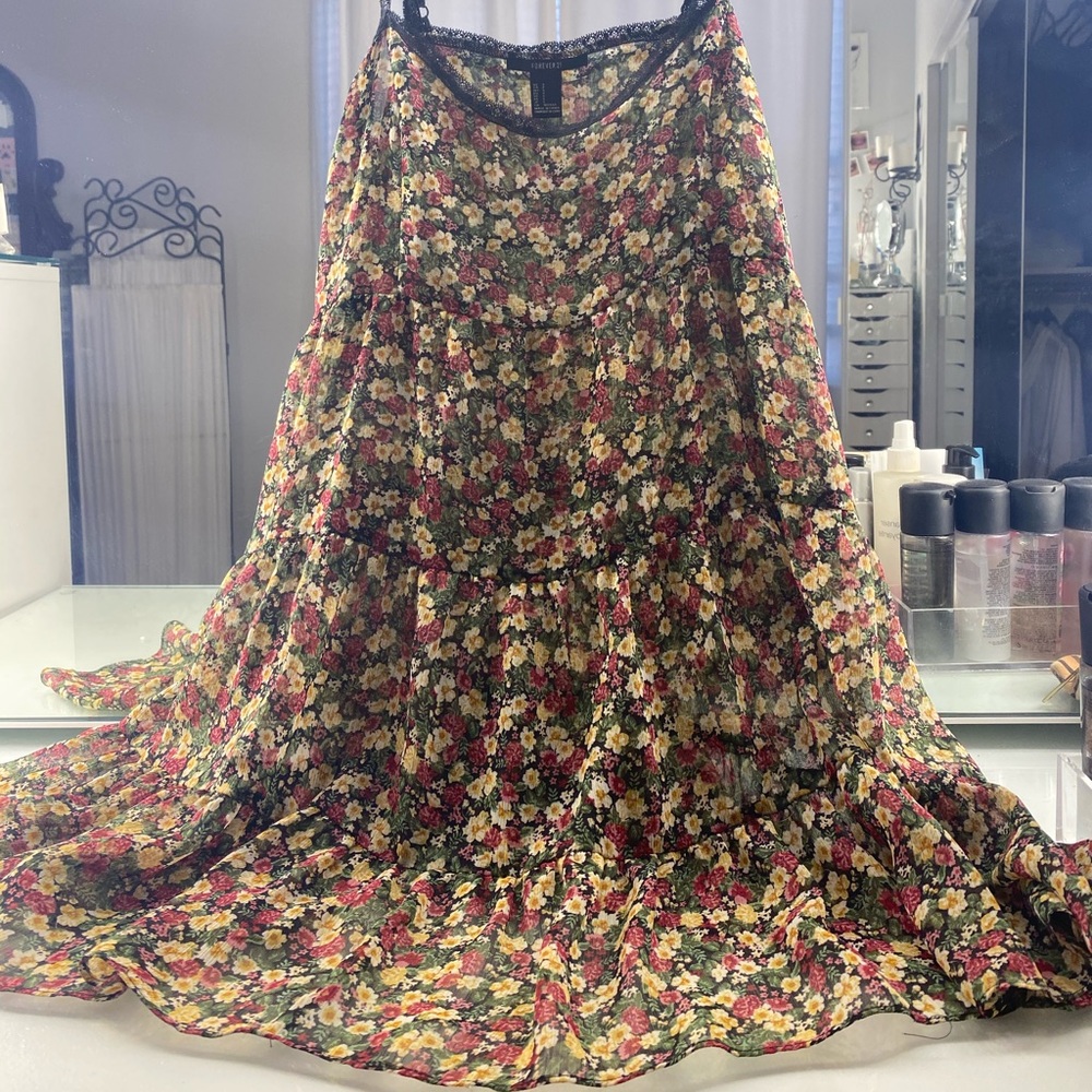 Forever 21 sun dress summer dress mini floral sheer and lace flowy sexy cover up